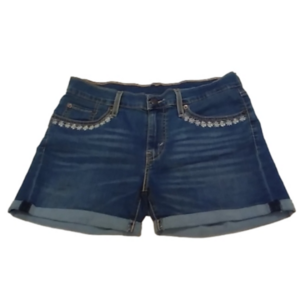 Levi's Low Rise Blue Denim Cuffed Shorts Embroidered flowers around pockets